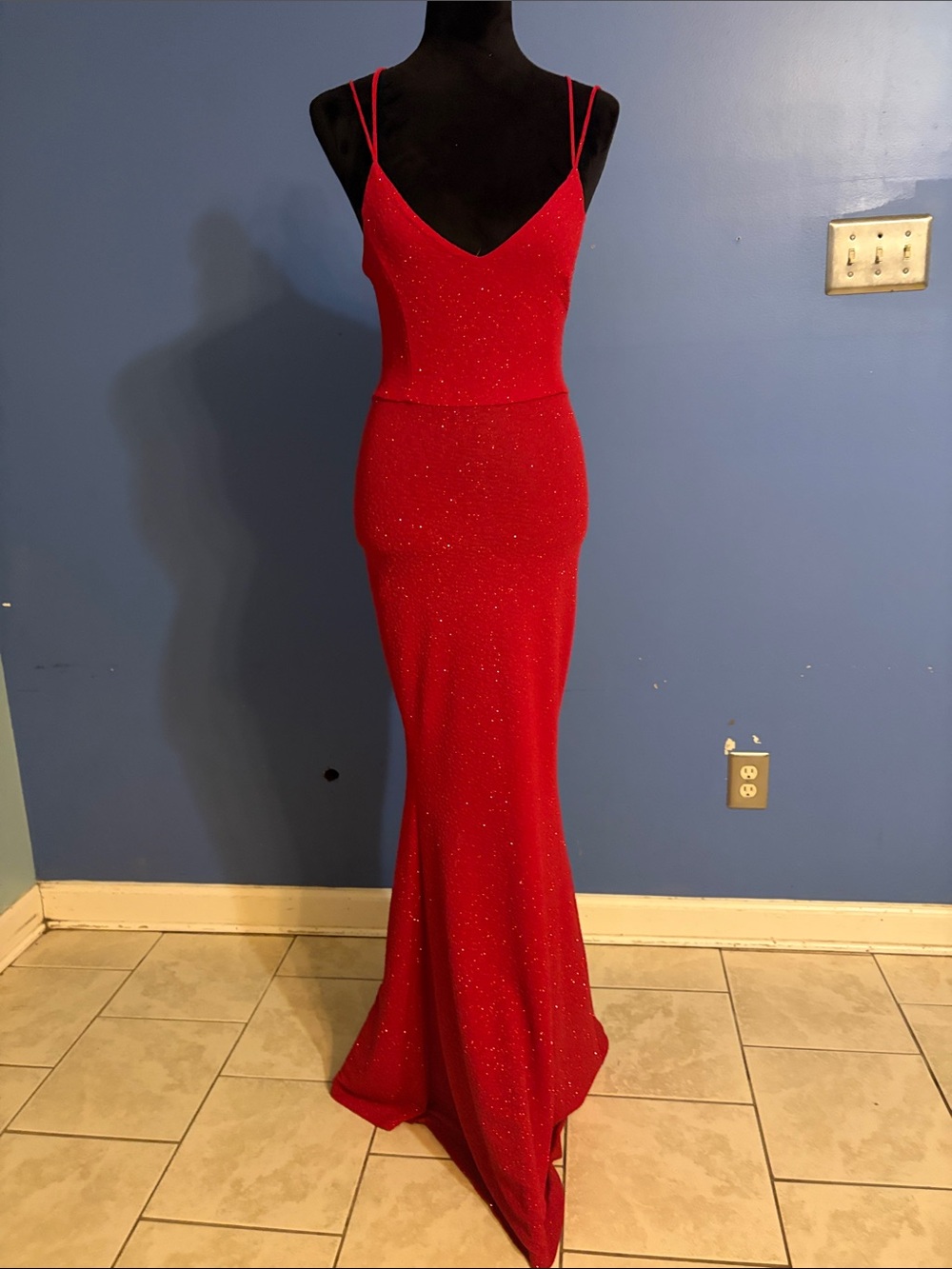 Windsor Red Sparkle Spaghetti-Strap Prom Gown